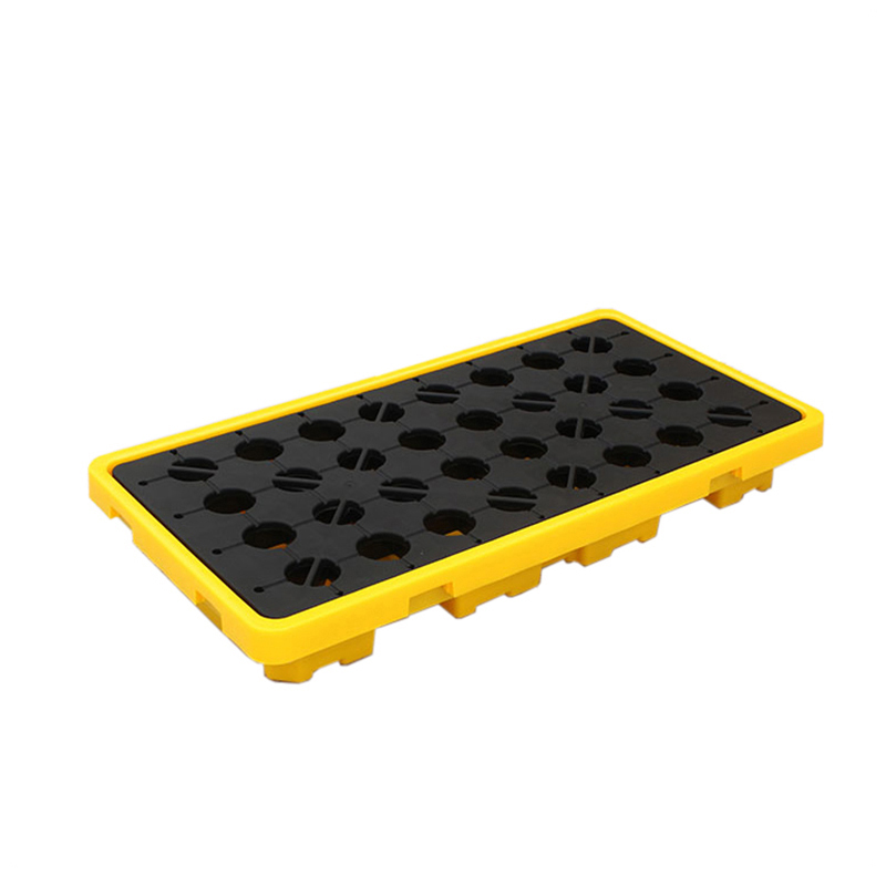 Yellow spill-containment pallet with black grating